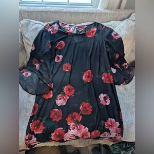 Roz & Ali Black Blouse with Red Floral Design